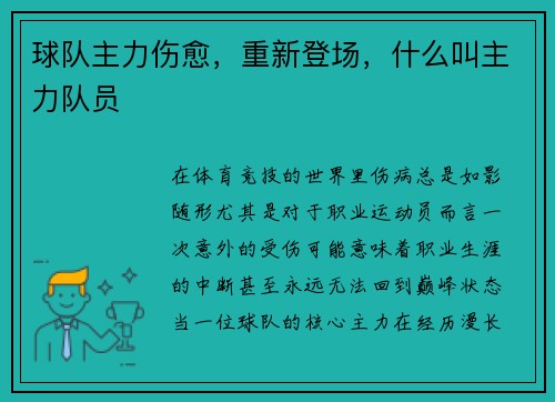 球队主力伤愈，重新登场，什么叫主力队员
